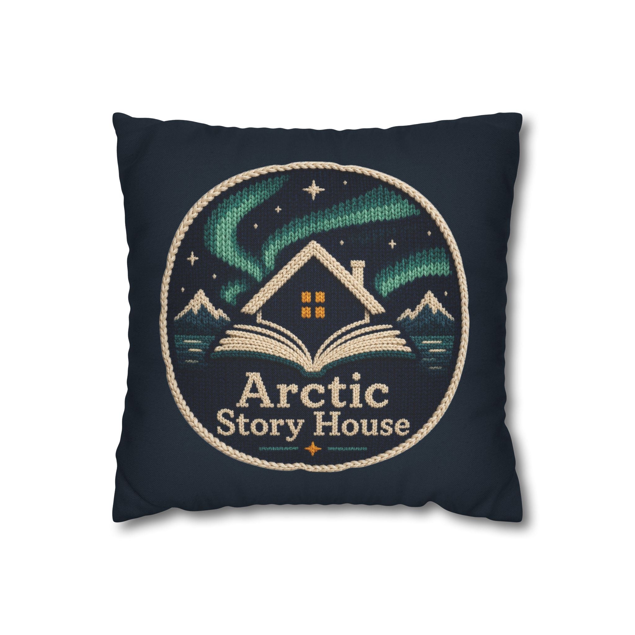 Arctic Story House Decorative Pillowcase — Northern Lights Cozy Cabin Throw Pillow Cover