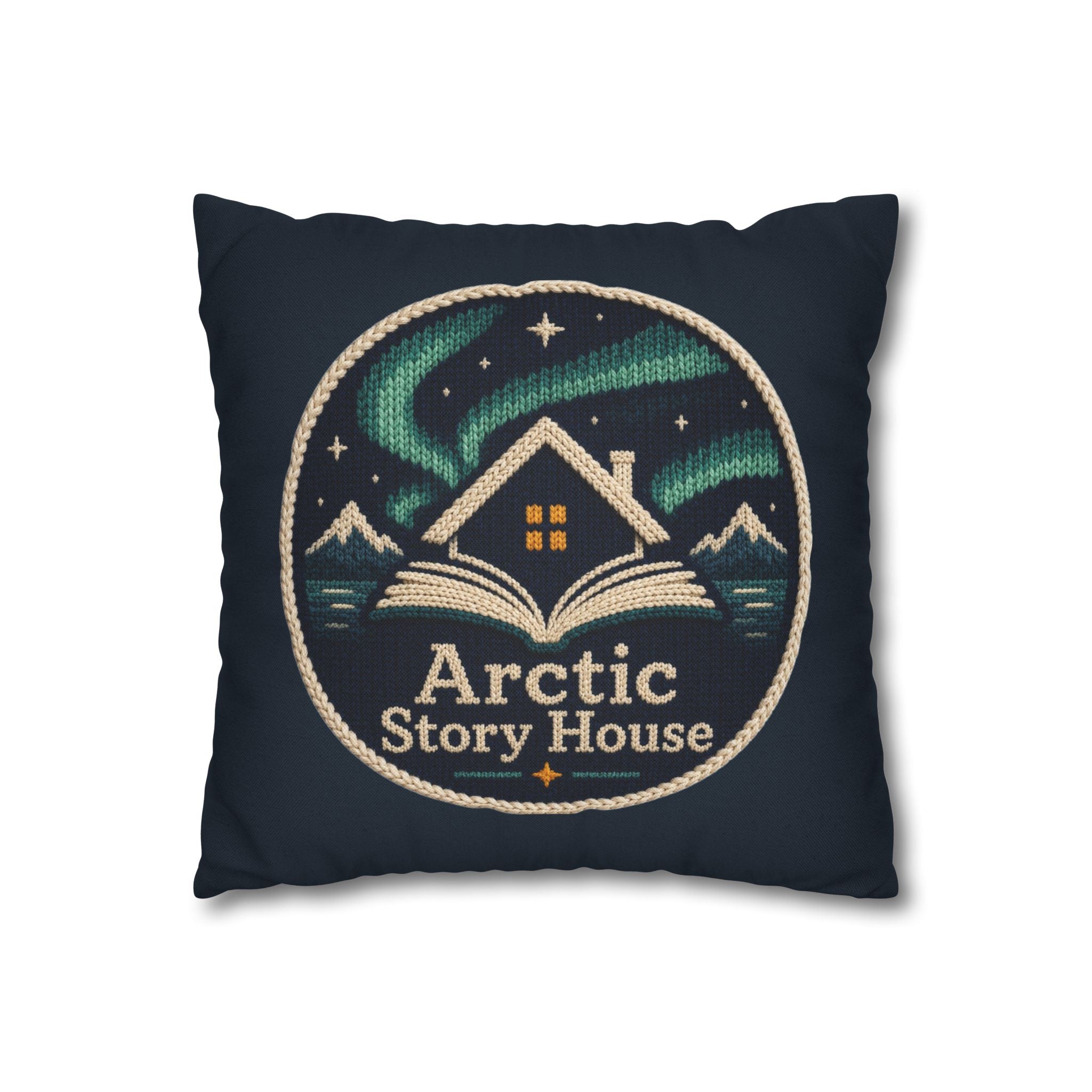 Arctic Story House Decorative Pillowcase — Northern Lights Cozy Cabin Throw Pillow Cover