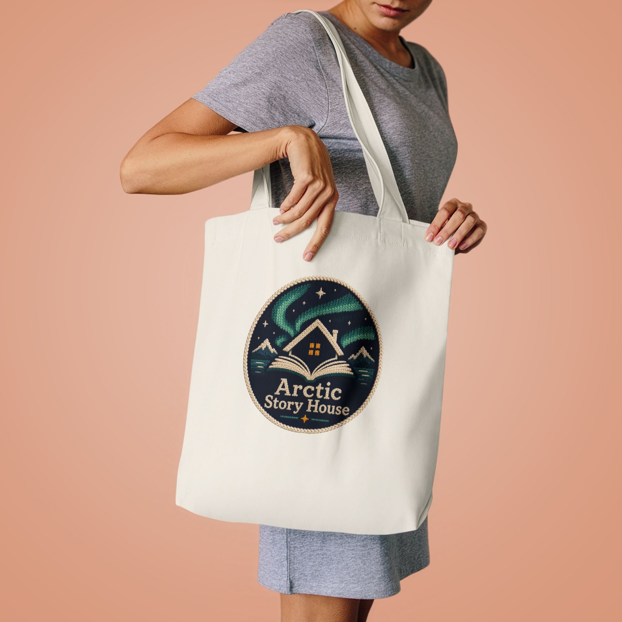 Arctic Story House Tote Bag – Northern Lights Cabin Cotton Shopper