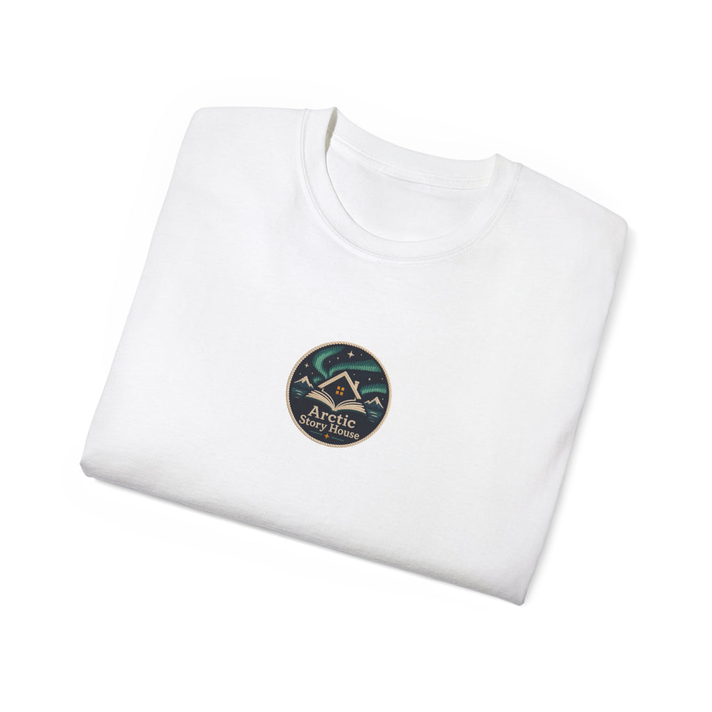 Arctic Story House T-Shirt — Northern Lights Cabin Badge Tee