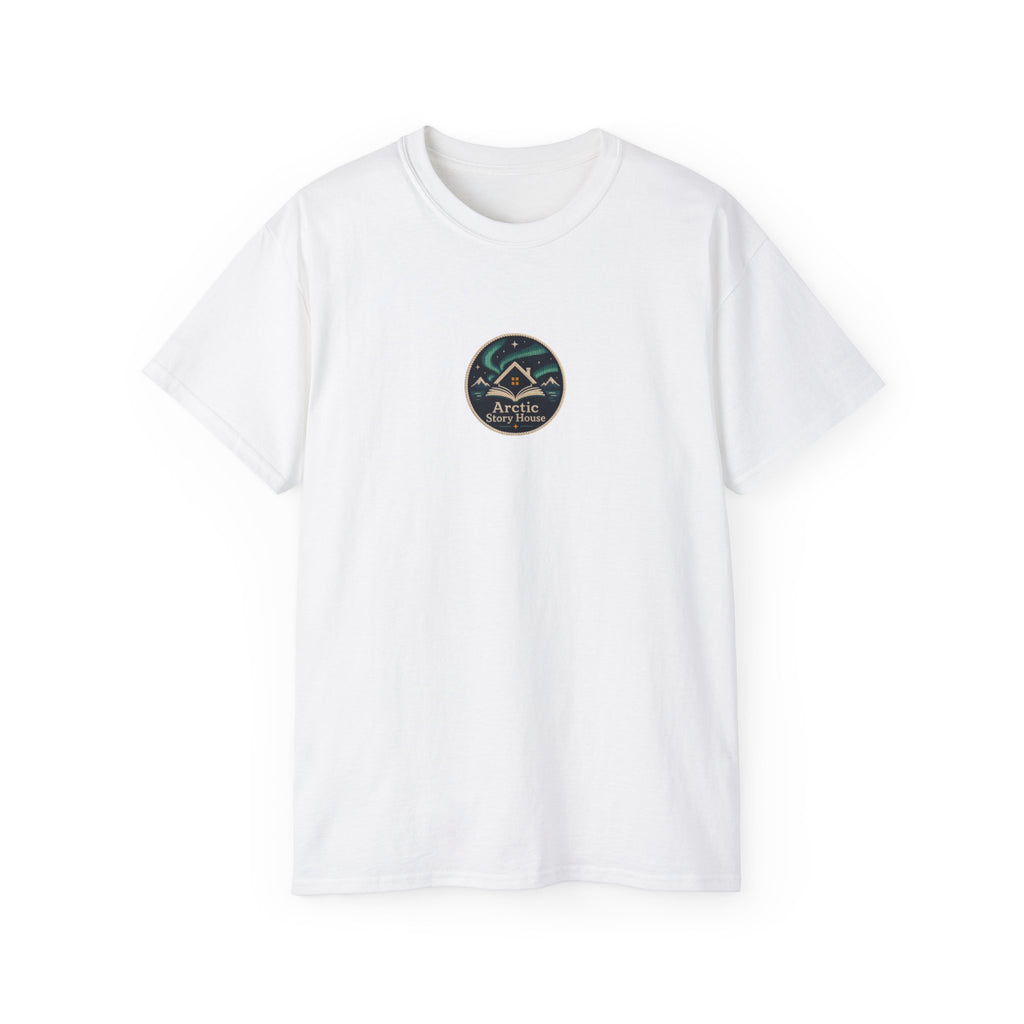 Arctic Story House T-Shirt — Northern Lights Cabin Badge Tee