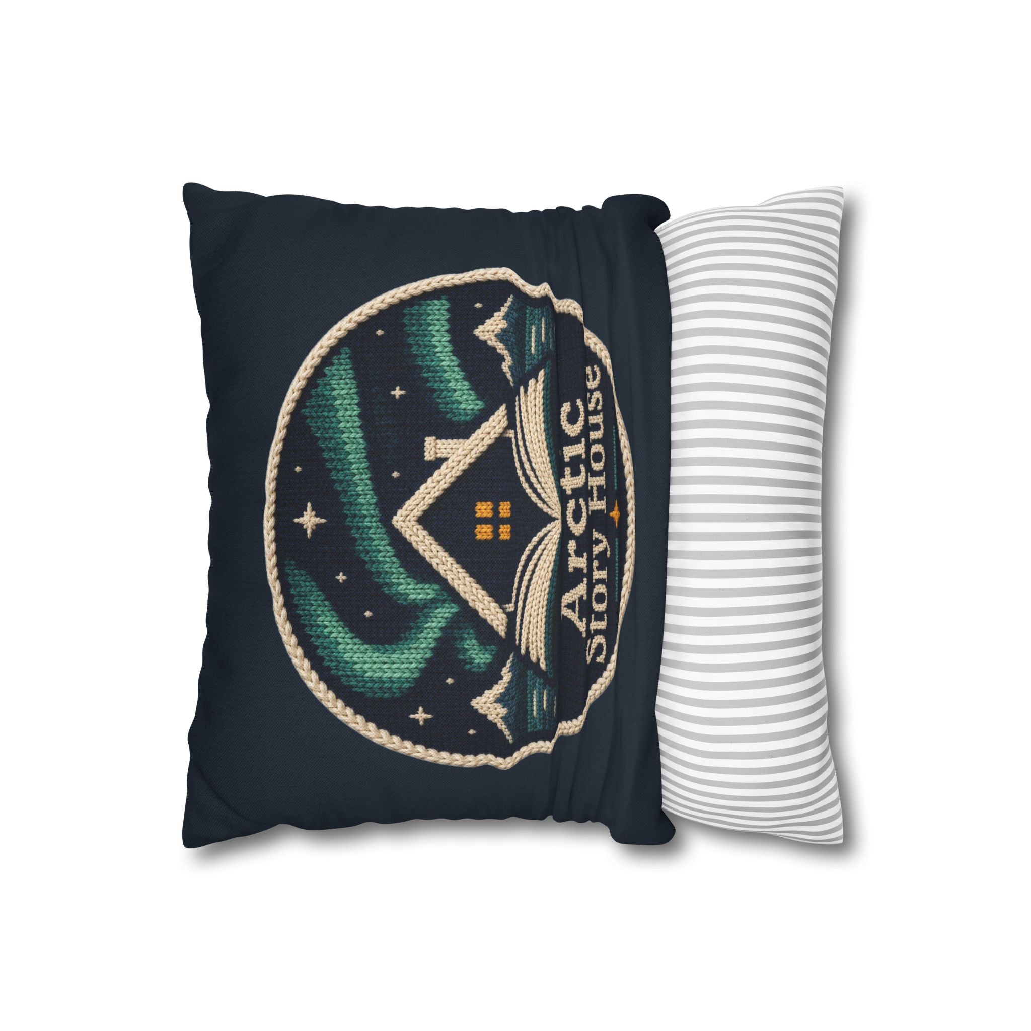 Arctic Story House Decorative Pillowcase — Northern Lights Cozy Cabin Throw Pillow Cover