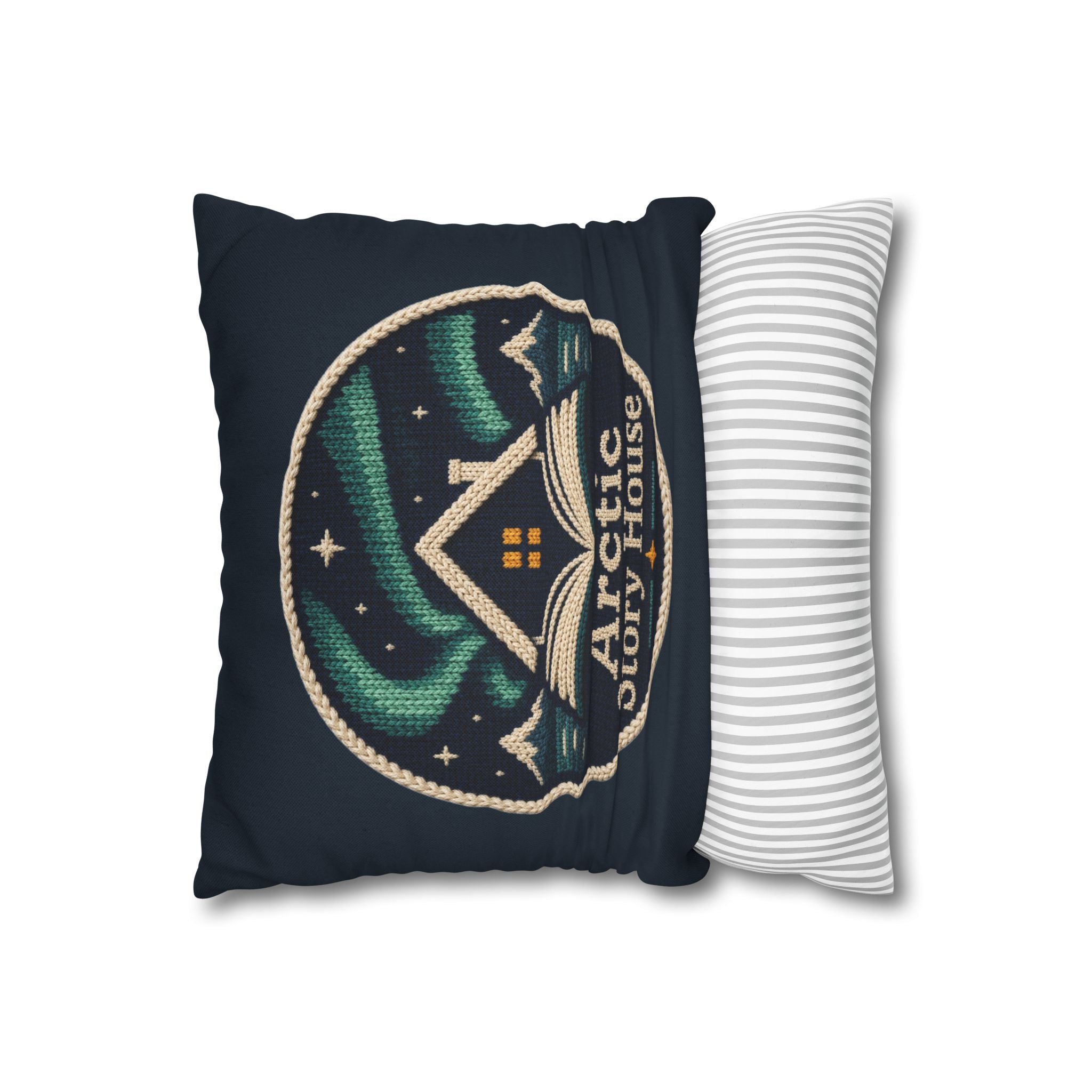 Arctic Story House Decorative Pillowcase — Northern Lights Cozy Cabin Throw Pillow Cover