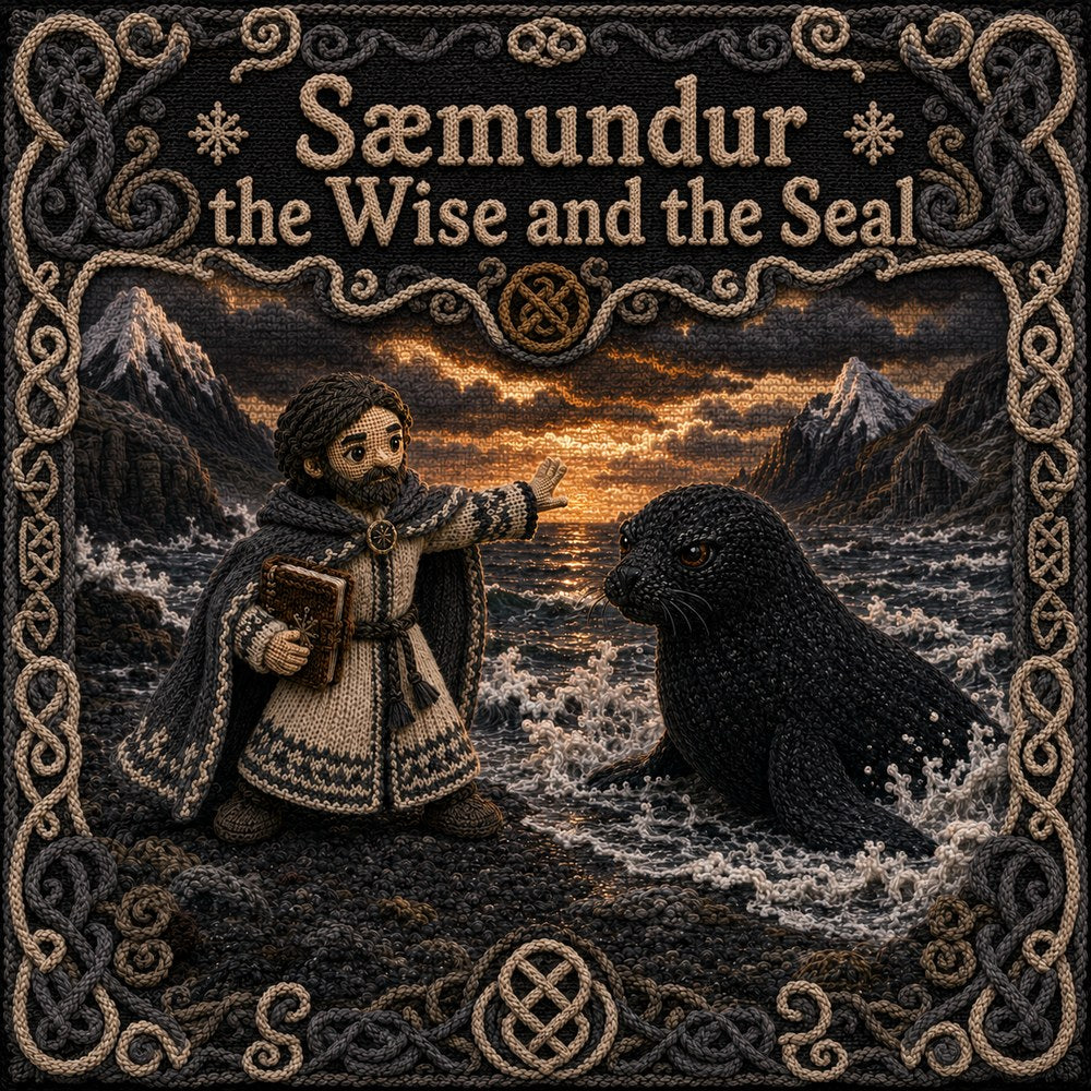 Sæmundur fróði og selurinn — illustrated Icelandic folk tale ebook cover, Arctic Story House